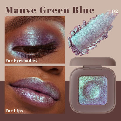 Duochrome Plum Mauve Green Blue Glitter Eyeshadow Palette, Holographic Chameleon Shimmer Metallic Eye Shadow