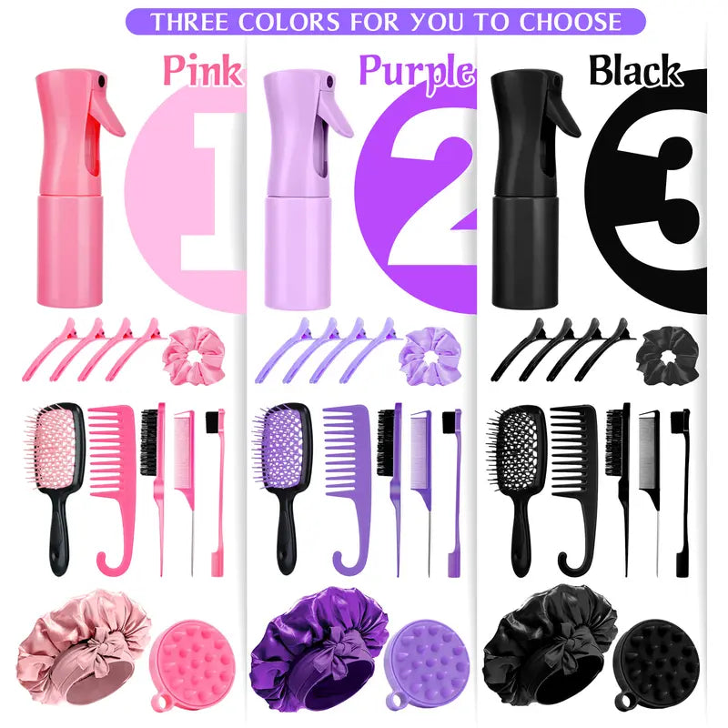 Pink, purple and black color options for the complete hair set